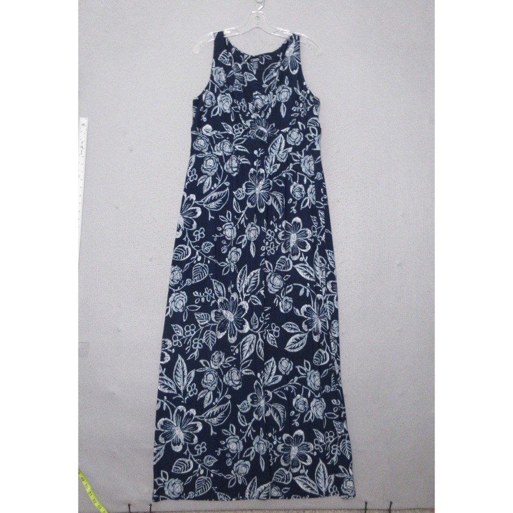 Chaps Maxi Dress XL Floral Navy White Sleeveless Faux Wrap V-Neck Casual Summer